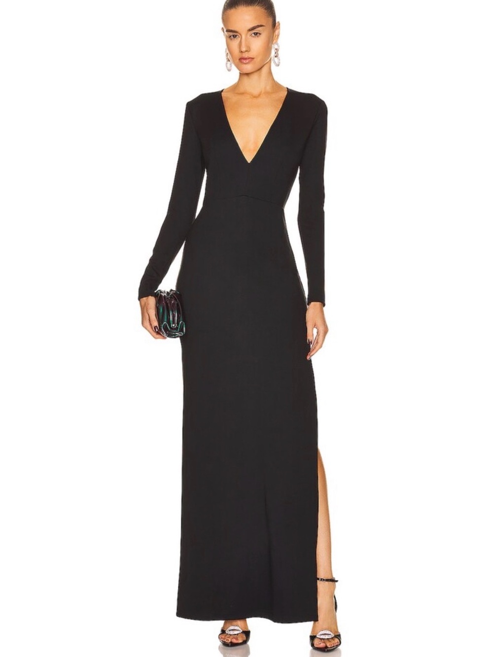 STAUD Black Long-Sleeve V-Neck Maxi Dress - Picture 6 of 6